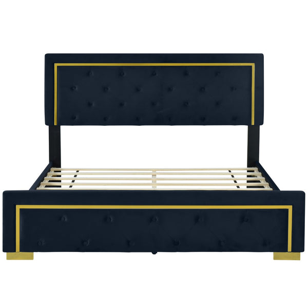 HomeRoots Black Tufted Velvet Queen Bed Frame - Modern Luxury with Plush Upholstery for Ultimate Comfort 590440