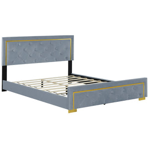 HomeRoots Gray Tufted Velvet Queen Bed Frame – Elegant, Durable Upholstered Design for Luxurious Sleep Experience 590441