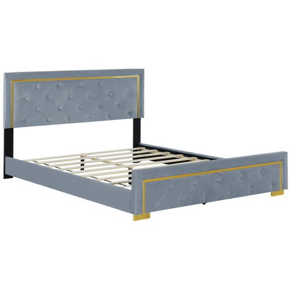 HomeRoots Gray Tufted Velvet Queen Bed Frame – Elegant, Durable Upholstered Design for Luxurious Sleep Experience 590441