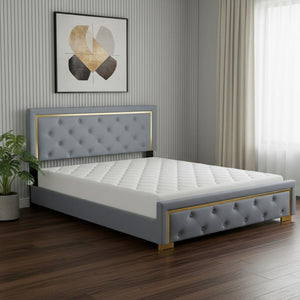 HomeRoots Gray Tufted Velvet Queen Bed Frame – Elegant, Durable Upholstered Design for Luxurious Sleep Experience 590441