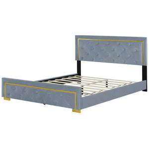 HomeRoots Gray Tufted Velvet Queen Bed Frame – Elegant, Durable Upholstered Design for Luxurious Sleep Experience 590441