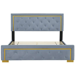 HomeRoots Gray Tufted Velvet Queen Bed Frame – Elegant, Durable Upholstered Design for Luxurious Sleep Experience 590441