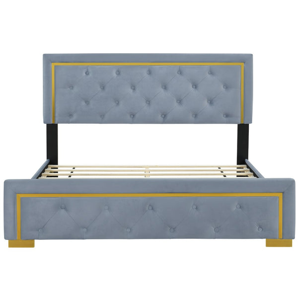 HomeRoots Gray Tufted Velvet Queen Bed Frame – Elegant, Durable Upholstered Design for Luxurious Sleep Experience 590441