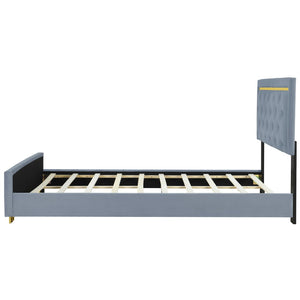 HomeRoots Gray Tufted Velvet Queen Bed Frame – Elegant, Durable Upholstered Design for Luxurious Sleep Experience 590441