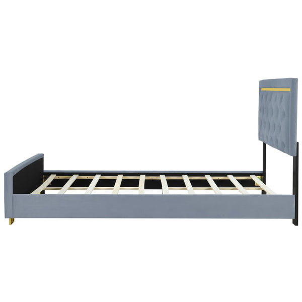 HomeRoots Gray Tufted Velvet Queen Bed Frame – Elegant, Durable Upholstered Design for Luxurious Sleep Experience 590441