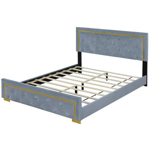 HomeRoots Gray Tufted Velvet Queen Bed Frame – Elegant, Durable Upholstered Design for Luxurious Sleep Experience 590441