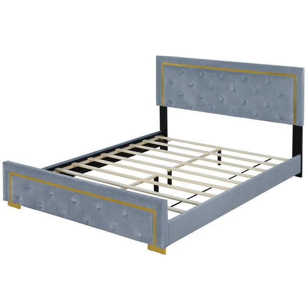 HomeRoots Gray Tufted Velvet Queen Bed Frame – Elegant, Durable Upholstered Design for Luxurious Sleep Experience 590441