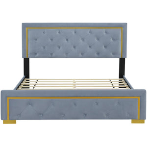 HomeRoots Gray Tufted Velvet Queen Bed Frame – Elegant, Durable Upholstered Design for Luxurious Sleep Experience 590441
