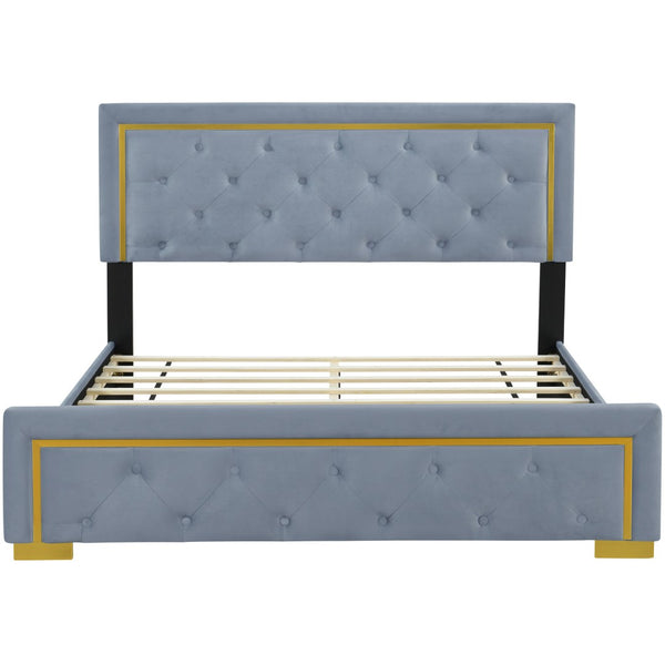 HomeRoots Gray Tufted Velvet Queen Bed Frame – Elegant, Durable Upholstered Design for Luxurious Sleep Experience 590441