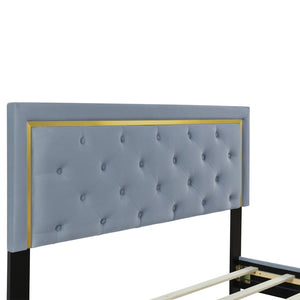 HomeRoots Gray Tufted Velvet Queen Bed Frame – Elegant, Durable Upholstered Design for Luxurious Sleep Experience 590441