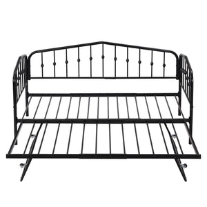 HomeRoots Black Metal Twin Bed Frame with Space-Saving Trundle for Kids & Guest Rooms - Stylish & Durable 590442