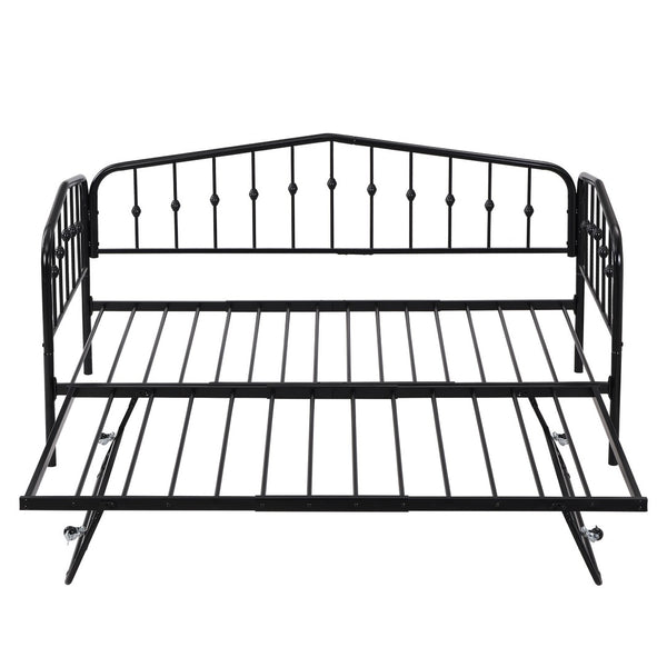 HomeRoots Black Metal Twin Bed Frame with Space-Saving Trundle for Kids & Guest Rooms - Stylish & Durable 590442