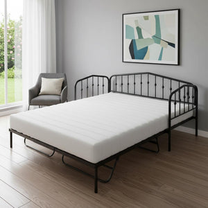HomeRoots Black Metal Twin Bed Frame with Space-Saving Trundle for Kids & Guest Rooms - Stylish & Durable 590442