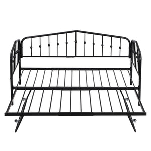 HomeRoots Black Metal Twin Bed Frame with Space-Saving Trundle for Kids & Guest Rooms - Stylish & Durable 590442