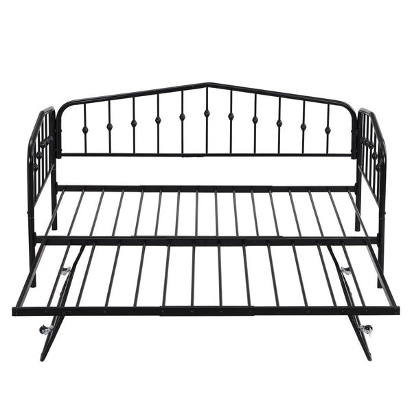 HomeRoots Black Metal Twin Bed Frame with Space-Saving Trundle for Kids & Guest Rooms - Stylish & Durable 590442