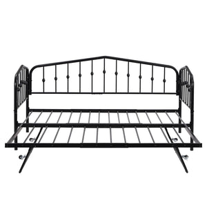 HomeRoots Black Metal Twin Bed Frame with Space-Saving Trundle for Kids & Guest Rooms - Stylish & Durable 590442