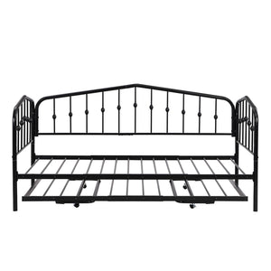 HomeRoots Black Metal Twin Bed Frame with Space-Saving Trundle for Kids & Guest Rooms - Stylish & Durable 590442