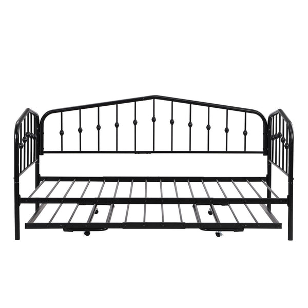 HomeRoots Black Metal Twin Bed Frame with Space-Saving Trundle for Kids & Guest Rooms - Stylish & Durable 590442