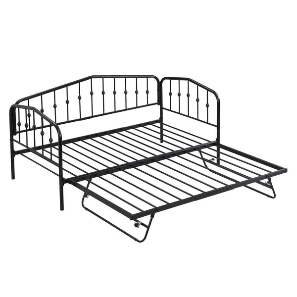 HomeRoots Black Metal Twin Bed Frame with Space-Saving Trundle for Kids & Guest Rooms - Stylish & Durable 590442