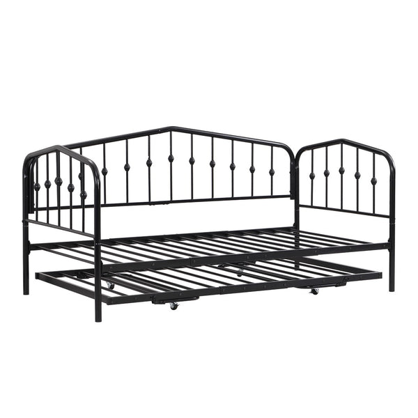 HomeRoots Black Metal Twin Bed Frame with Space-Saving Trundle for Kids & Guest Rooms - Stylish & Durable 590442
