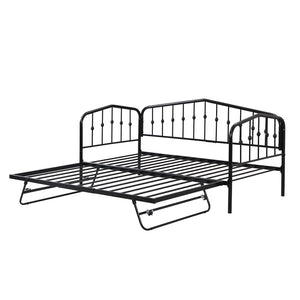 HomeRoots Black Metal Twin Bed Frame with Space-Saving Trundle for Kids & Guest Rooms - Stylish & Durable 590442
