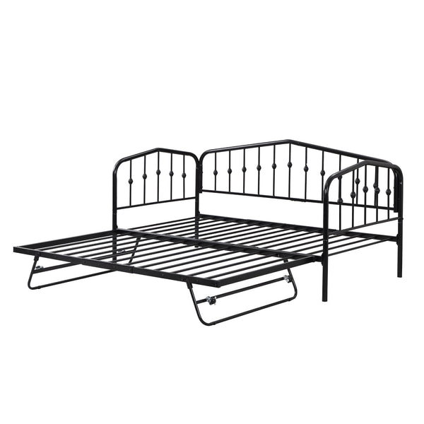 HomeRoots Black Metal Twin Bed Frame with Space-Saving Trundle for Kids & Guest Rooms - Stylish & Durable 590442