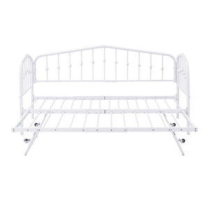HomeRoots White Metal Twin Bed Frame with Space-Saving Trundle - Stylish, Durable, and Easy to Assemble! 590443
