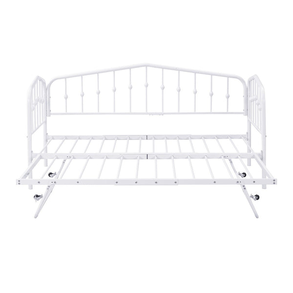 HomeRoots White Metal Twin Bed Frame with Space-Saving Trundle - Stylish, Durable, and Easy to Assemble! 590443