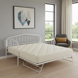 HomeRoots White Metal Twin Bed Frame with Space-Saving Trundle - Stylish, Durable, and Easy to Assemble! 590443
