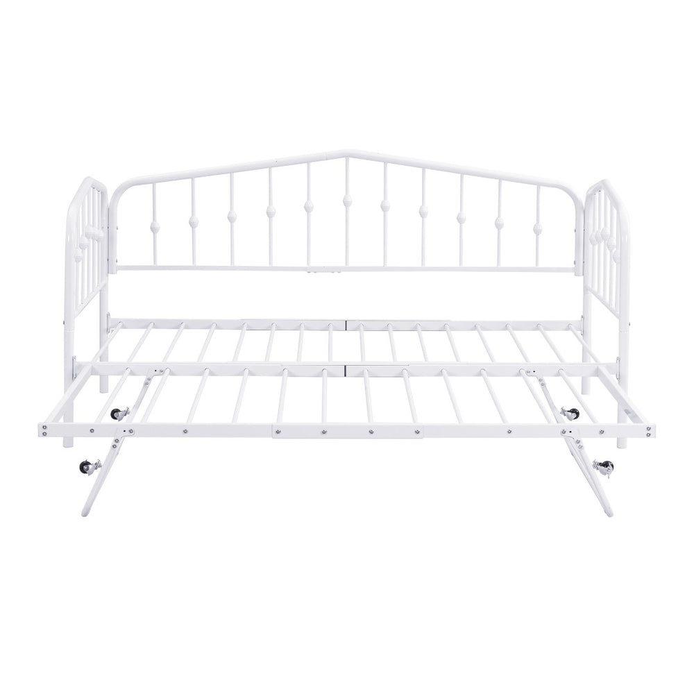 HomeRoots White Metal Twin Bed Frame with Space-Saving Trundle - Stylish, Durable, and Easy to Assemble! 590443