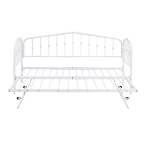 HomeRoots White Metal Twin Bed Frame with Space-Saving Trundle - Stylish, Durable, and Easy to Assemble! 590443