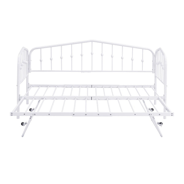 HomeRoots White Metal Twin Bed Frame with Space-Saving Trundle - Stylish, Durable, and Easy to Assemble! 590443