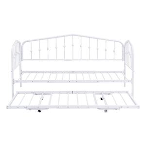 HomeRoots White Metal Twin Bed Frame with Space-Saving Trundle - Stylish, Durable, and Easy to Assemble! 590443