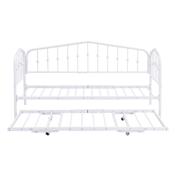 HomeRoots White Metal Twin Bed Frame with Space-Saving Trundle - Stylish, Durable, and Easy to Assemble! 590443