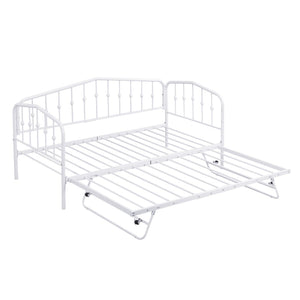 HomeRoots White Metal Twin Bed Frame with Space-Saving Trundle - Stylish, Durable, and Easy to Assemble! 590443