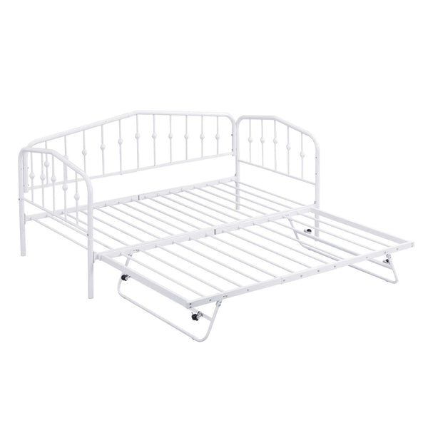 HomeRoots White Metal Twin Bed Frame with Space-Saving Trundle - Stylish, Durable, and Easy to Assemble! 590443
