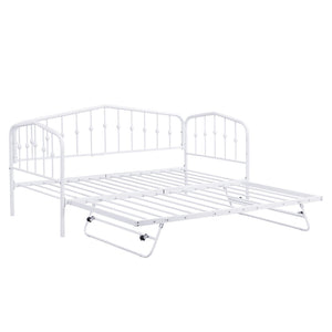 HomeRoots White Metal Twin Bed Frame with Space-Saving Trundle - Stylish, Durable, and Easy to Assemble! 590443