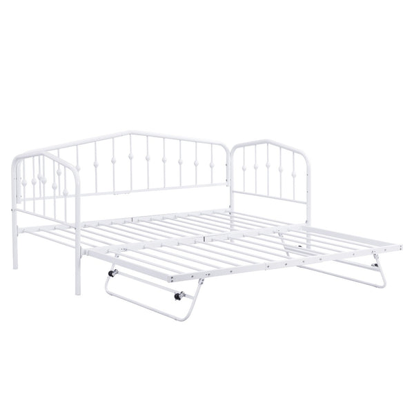 HomeRoots White Metal Twin Bed Frame with Space-Saving Trundle - Stylish, Durable, and Easy to Assemble! 590443