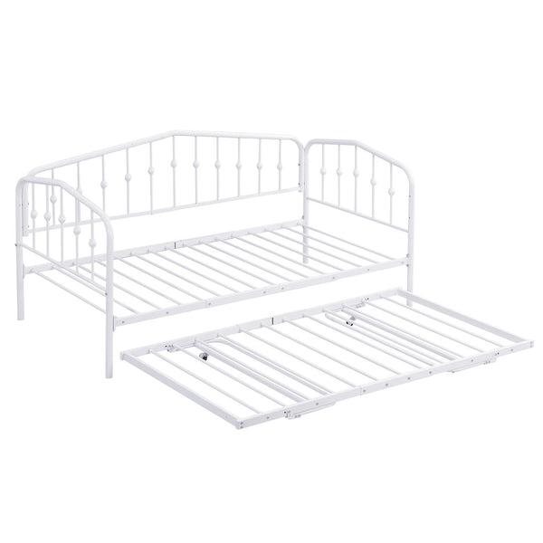 HomeRoots White Metal Twin Bed Frame with Space-Saving Trundle - Stylish, Durable, and Easy to Assemble! 590443