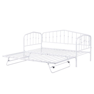 HomeRoots White Metal Twin Bed Frame with Space-Saving Trundle - Stylish, Durable, and Easy to Assemble! 590443