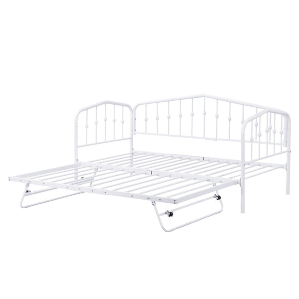 HomeRoots White Metal Twin Bed Frame with Space-Saving Trundle - Stylish, Durable, and Easy to Assemble! 590443