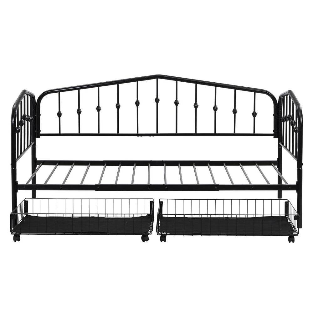 HomeRoots Black Metal Twin Bed Frame with Under-Bed Drawers – Stylish, Durable Design for Space-Saving Solutions 590444