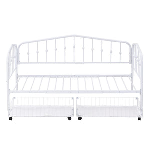 HomeRoots White Metal Twin Bed Frame with Space-Saving Drawers - Modern Design for Kids, Dorms & Small Rooms 590445