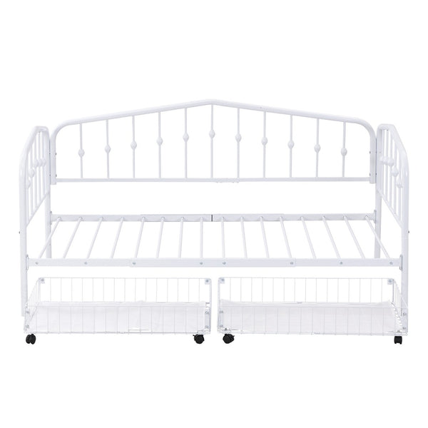 HomeRoots White Metal Twin Bed Frame with Space-Saving Drawers - Modern Design for Kids, Dorms & Small Rooms 590445