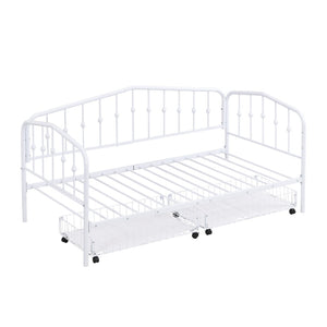 HomeRoots White Metal Twin Bed Frame with Space-Saving Drawers - Modern Design for Kids, Dorms & Small Rooms 590445