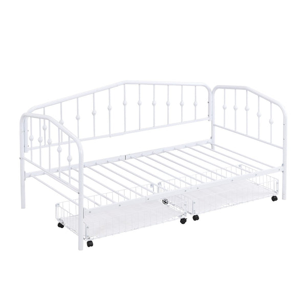 HomeRoots White Metal Twin Bed Frame with Space-Saving Drawers - Modern Design for Kids, Dorms & Small Rooms 590445
