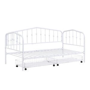 HomeRoots White Metal Twin Bed Frame with Space-Saving Drawers - Modern Design for Kids, Dorms & Small Rooms 590445