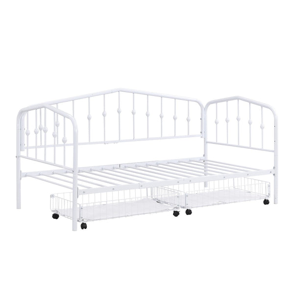 HomeRoots White Metal Twin Bed Frame with Space-Saving Drawers - Modern Design for Kids, Dorms & Small Rooms 590445