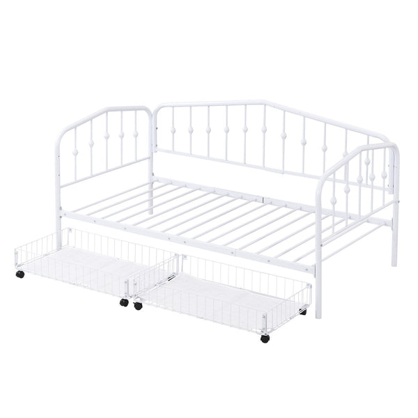 HomeRoots White Metal Twin Bed Frame with Space-Saving Drawers - Modern Design for Kids, Dorms & Small Rooms 590445