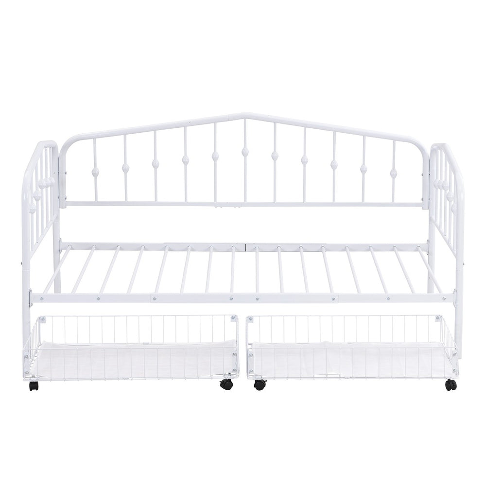 HomeRoots White Metal Twin Bed Frame with Space-Saving Drawers - Modern Design for Kids, Dorms & Small Rooms 590445